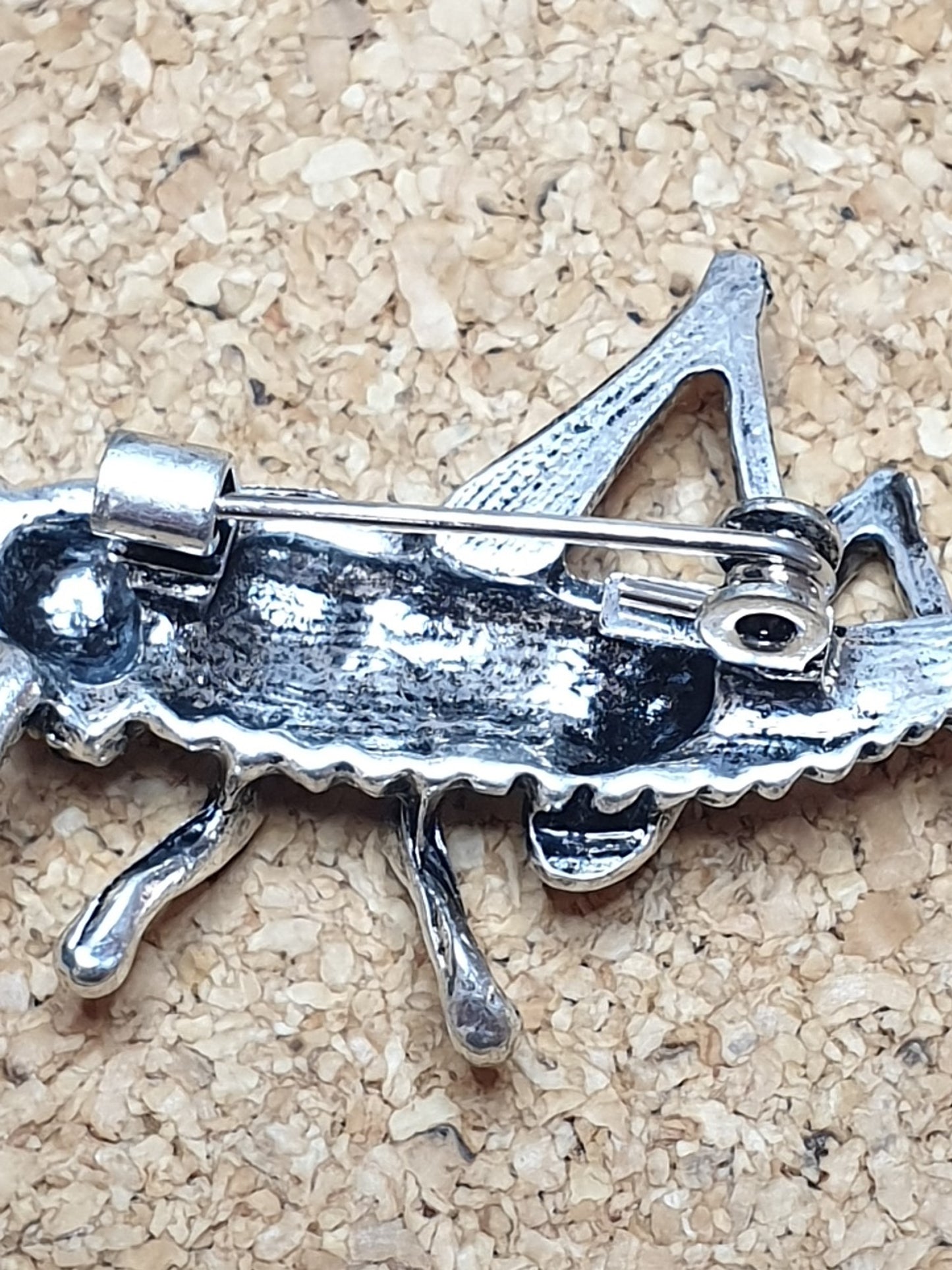 Grasshopper Brooch - Silver & Blue