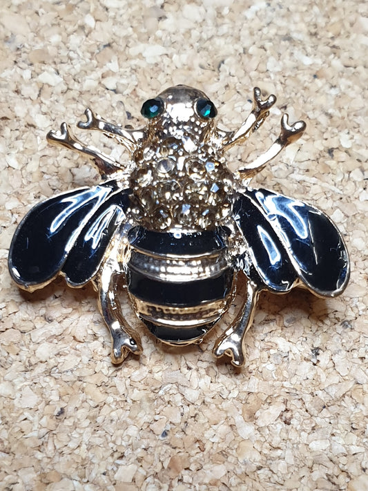 Bee Brooch - Black Wings Gold Body