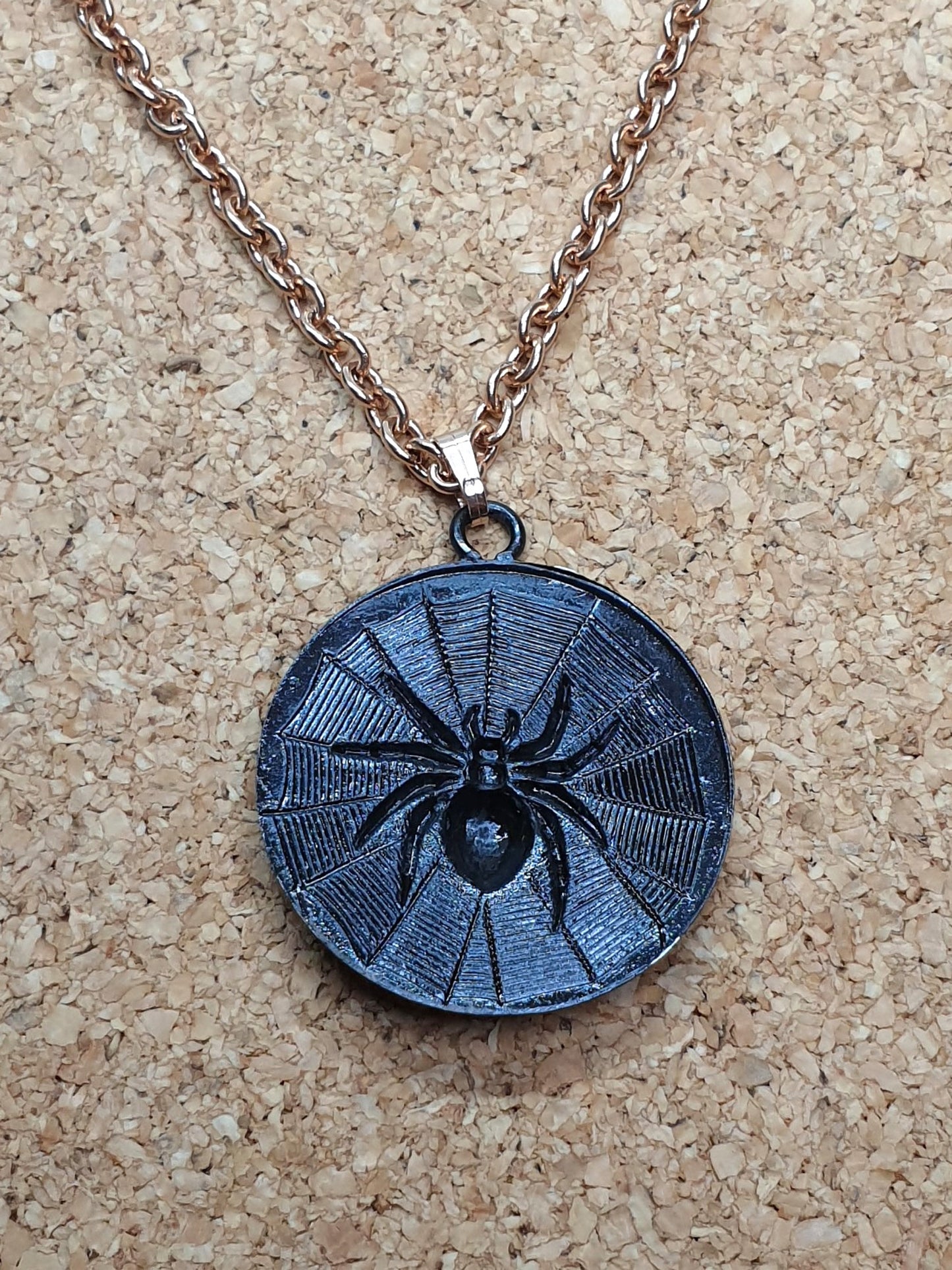 Spider on web necklace - Brass & Stainless Steel