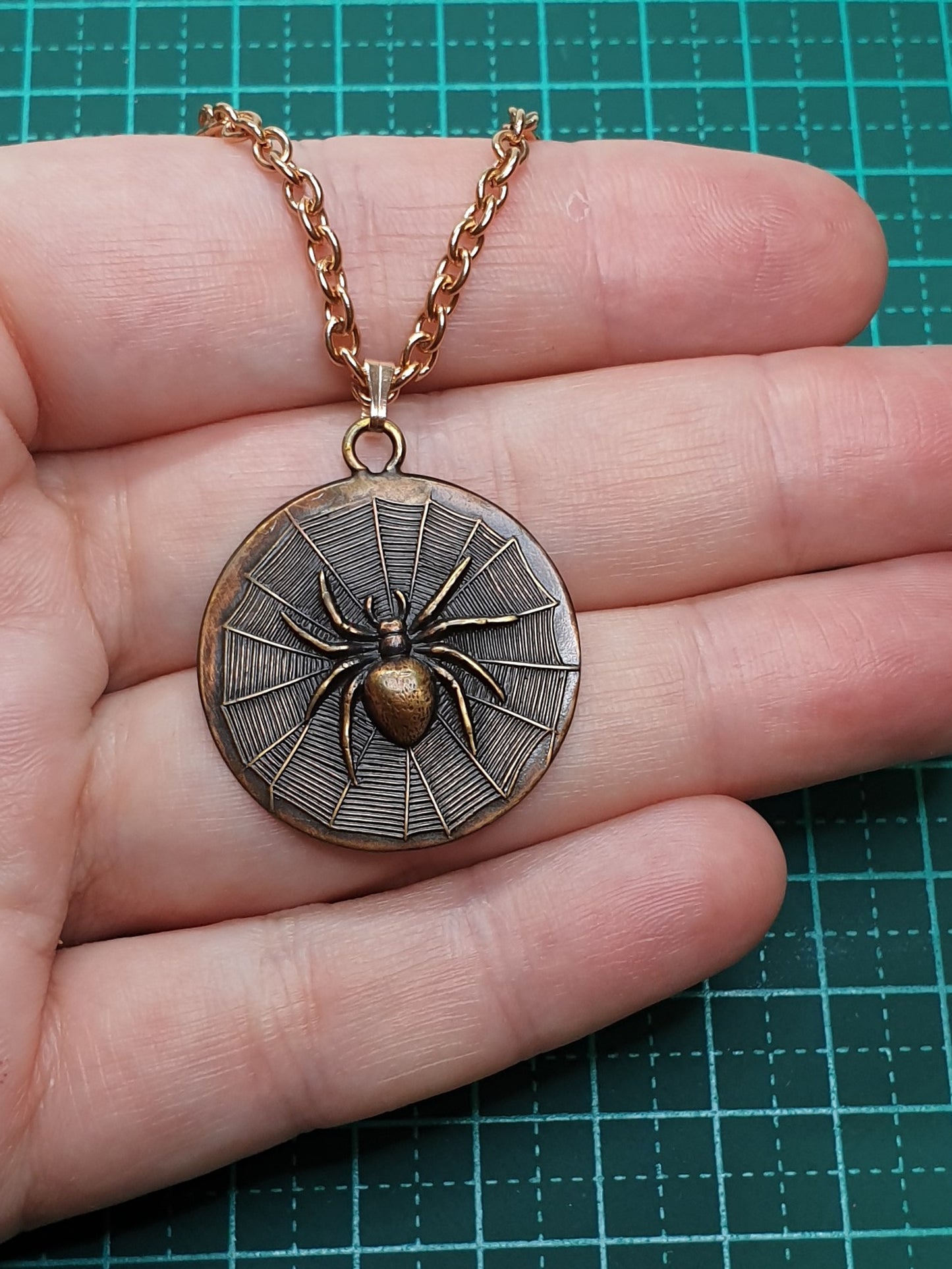 Spider on web necklace - Brass & Stainless Steel