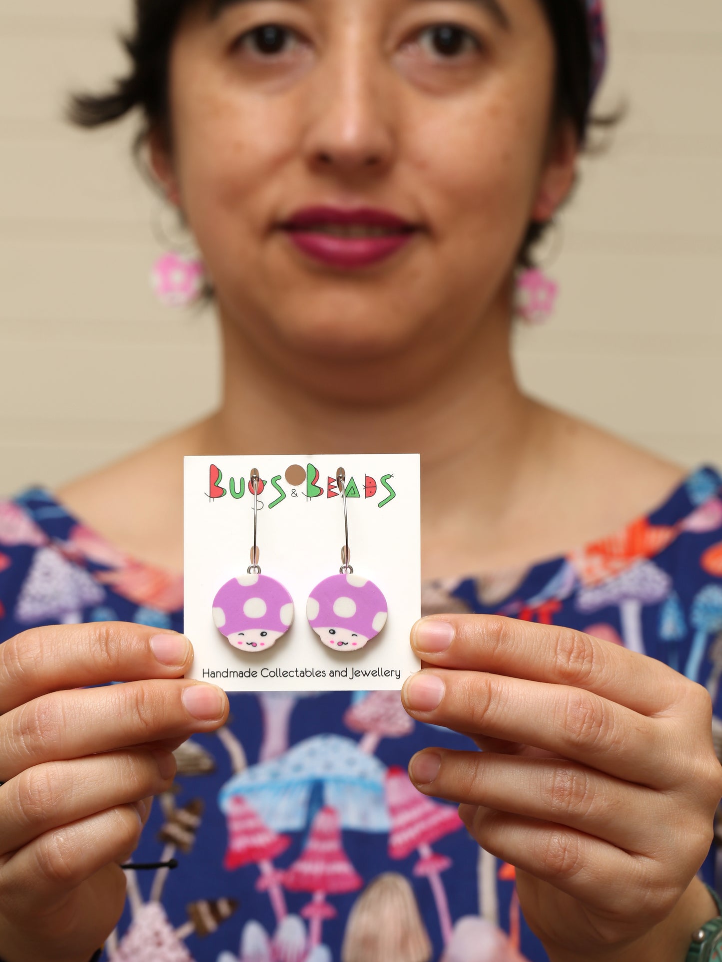 Cute mushrooms earrings on loop