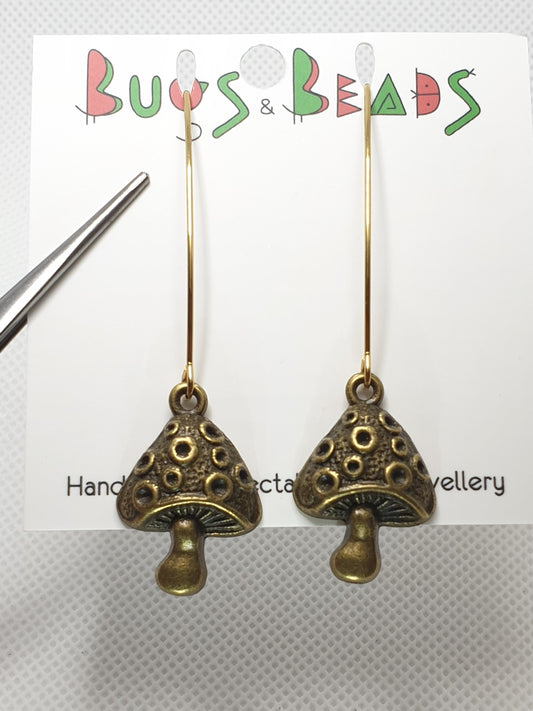 Bronze long marquise mushrooms earrings