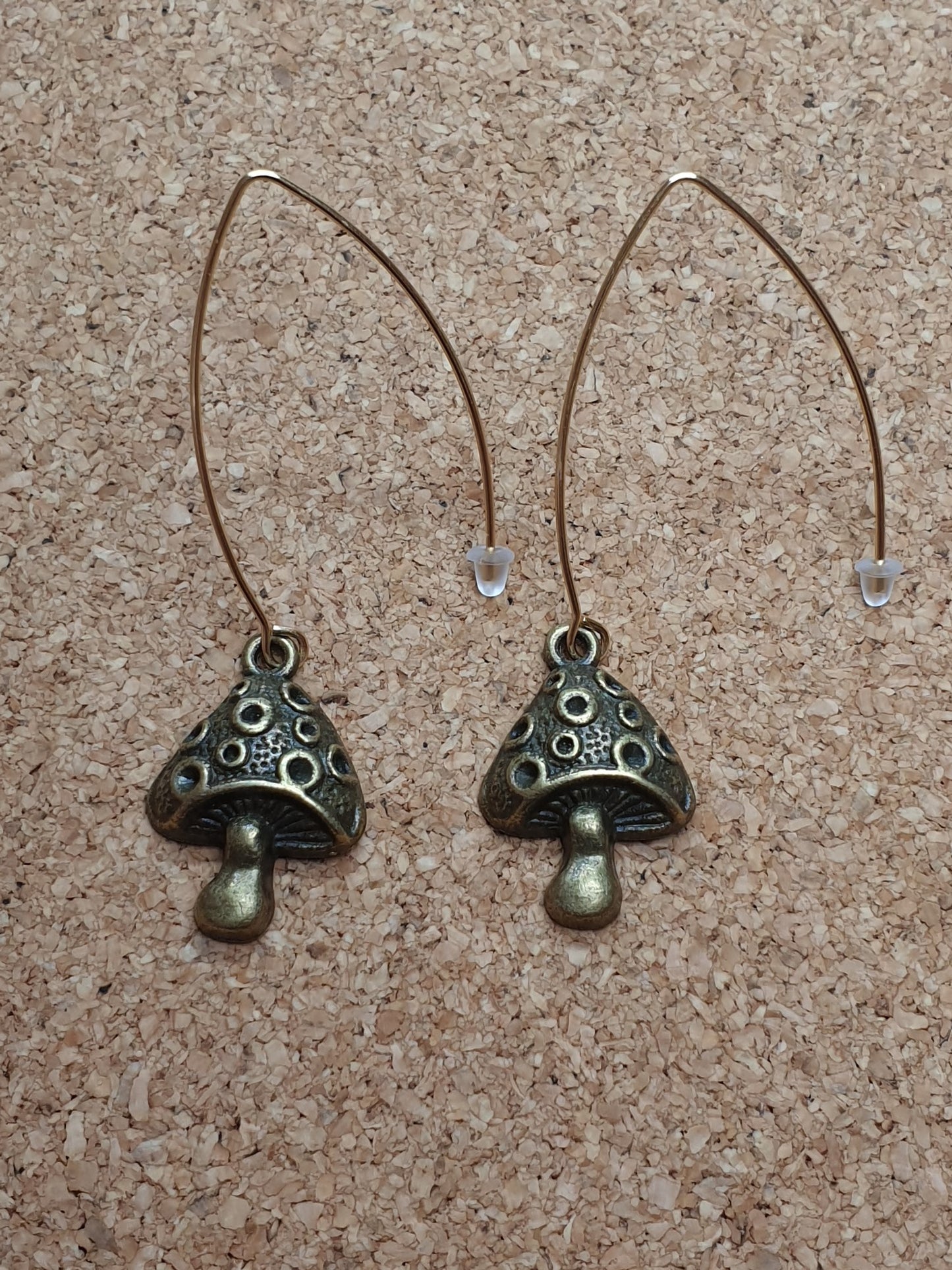 Bronze long marquise mushrooms earrings