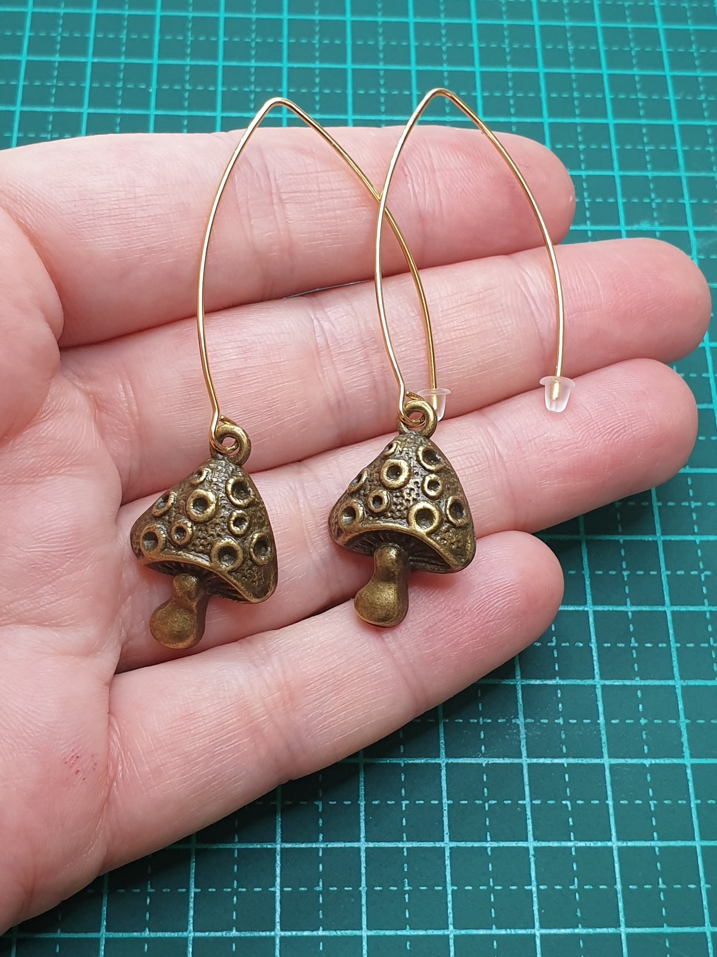 Bronze long marquise mushrooms earrings