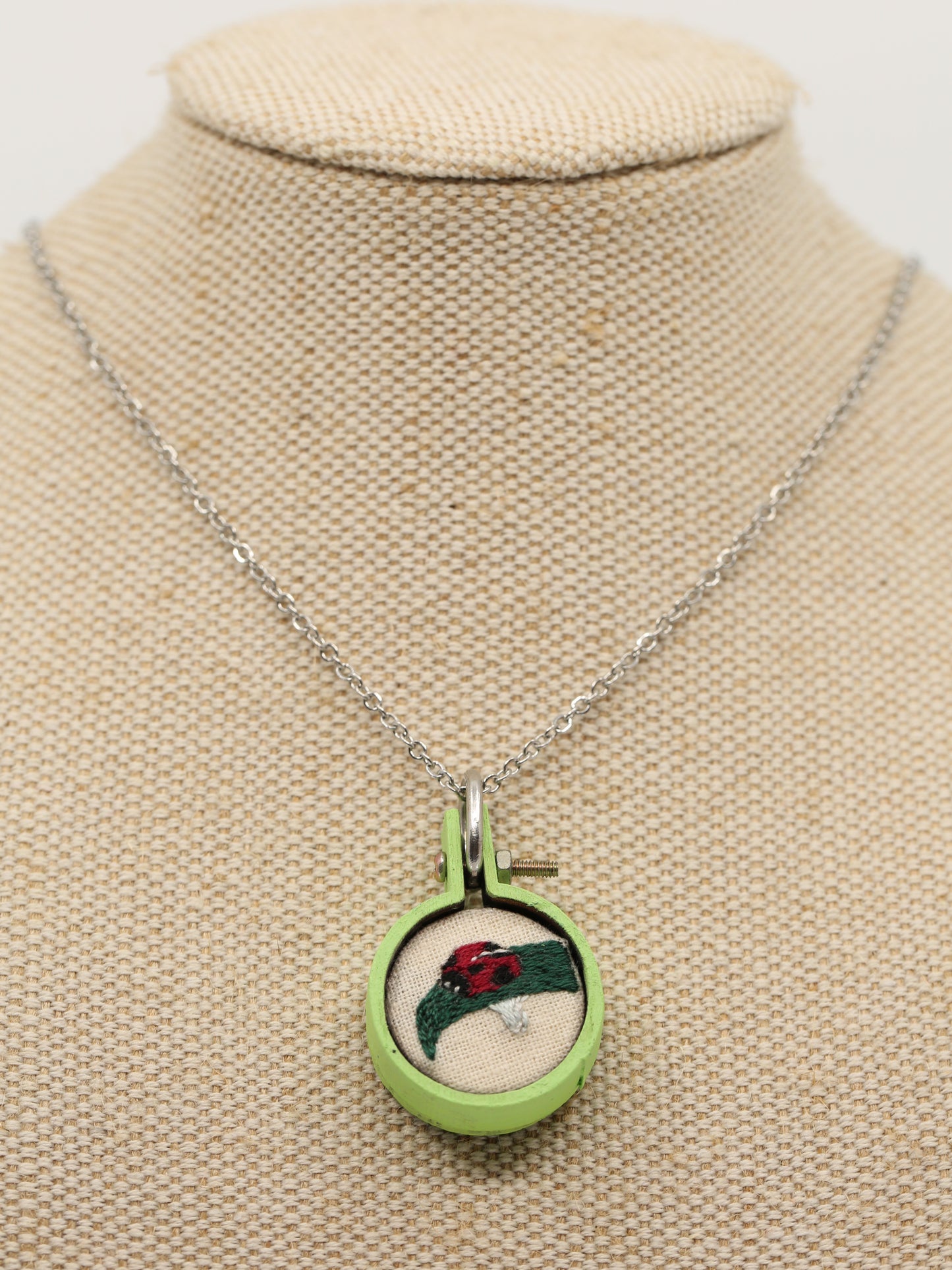 Cute ladybird beetle embroidered necklace