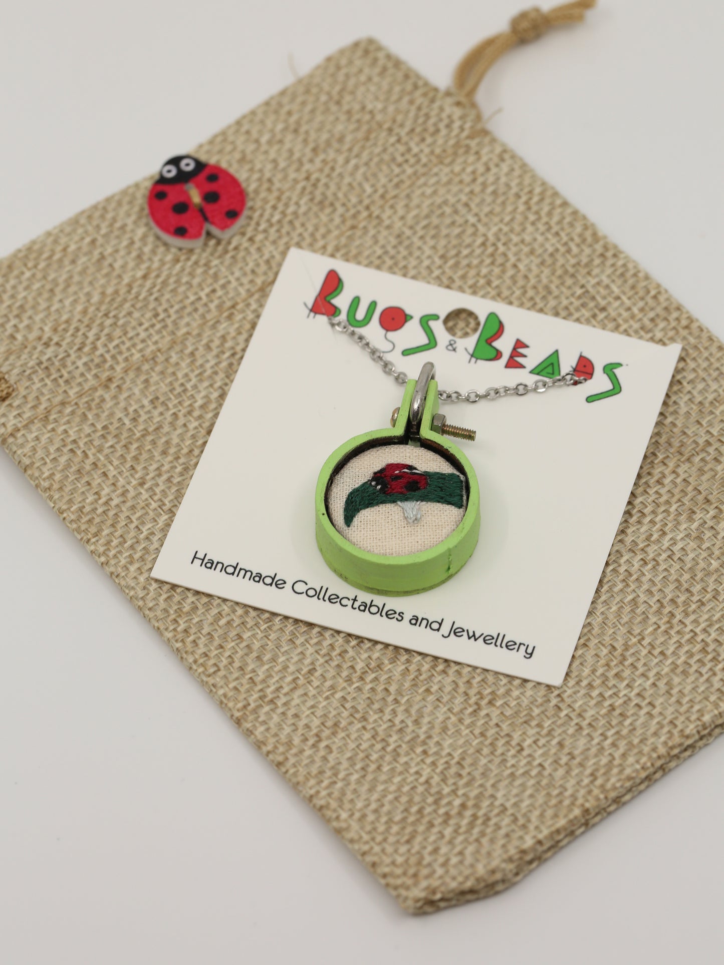 Cute ladybird beetle embroidered necklace