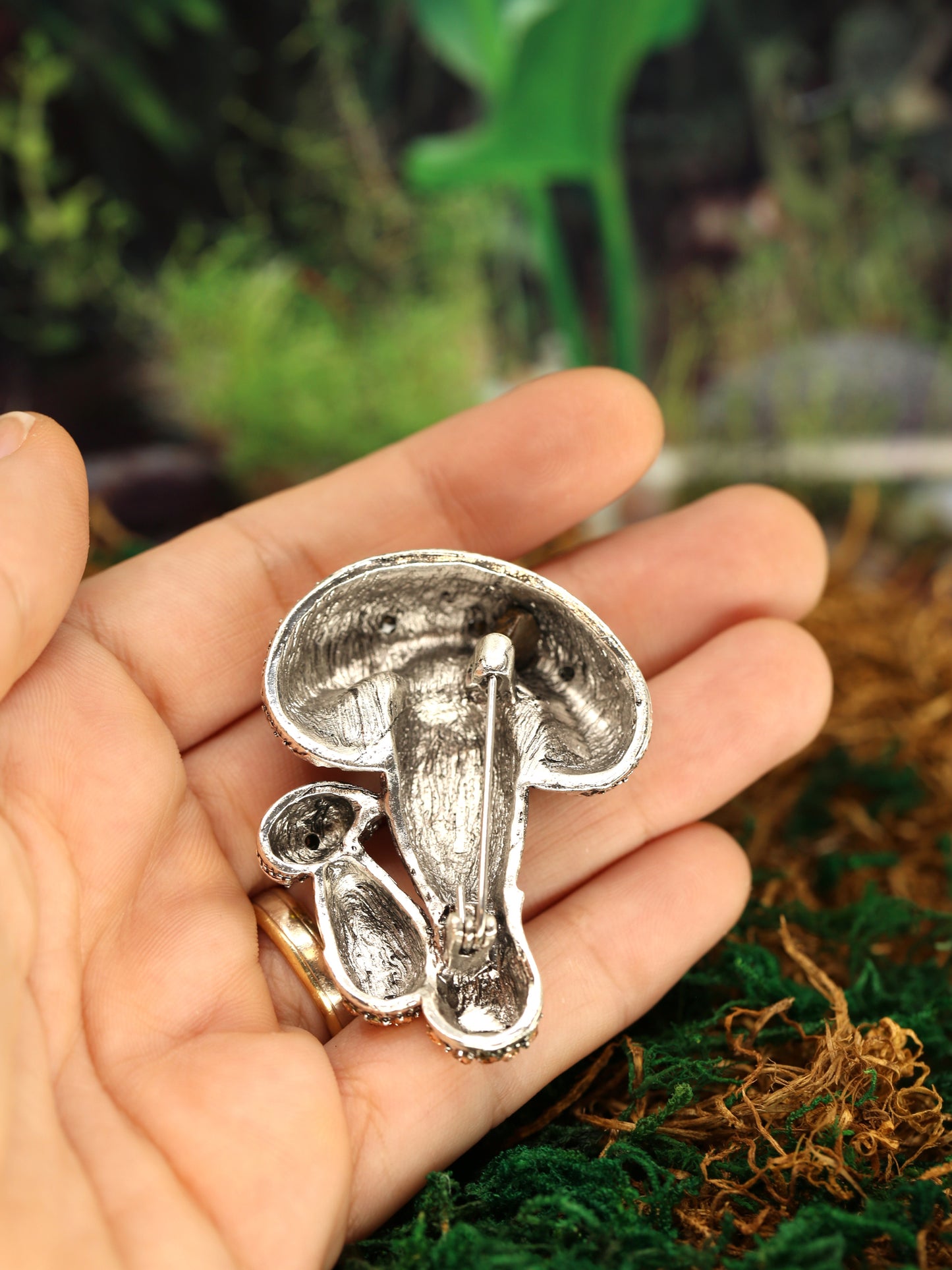 Silver-tone Mushroom Brooch