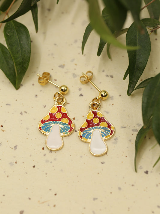 Amanita cartoon golden stud earrings
