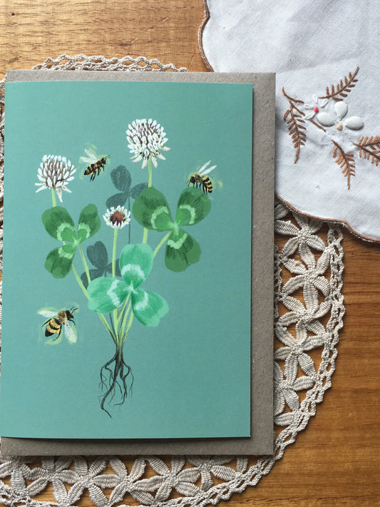 Clover and Bees Greeting Card