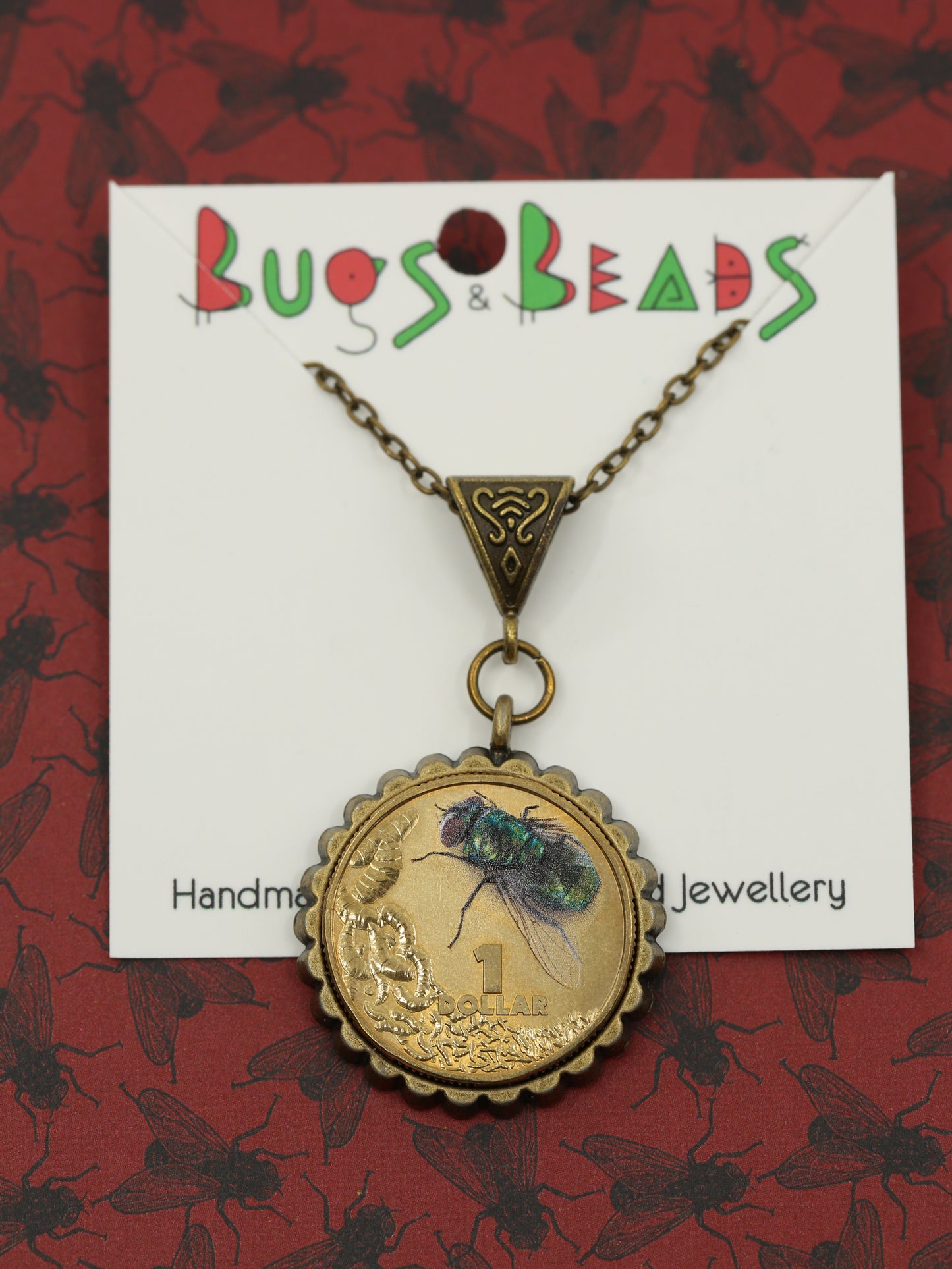 Blowfly decimal coin necklace