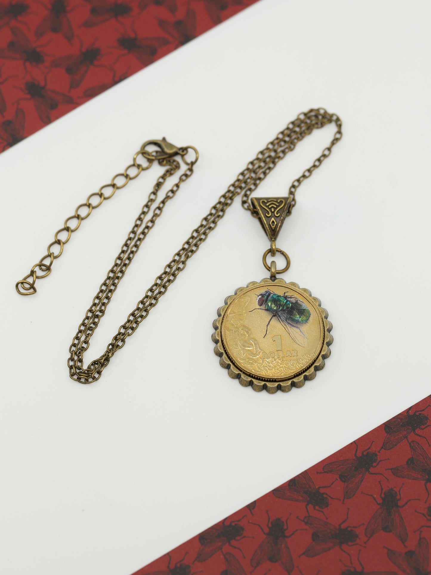 Blowfly decimal coin necklace