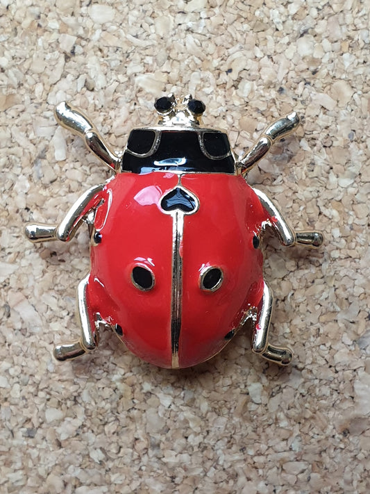 Ladybird Beetle Brooch - Red