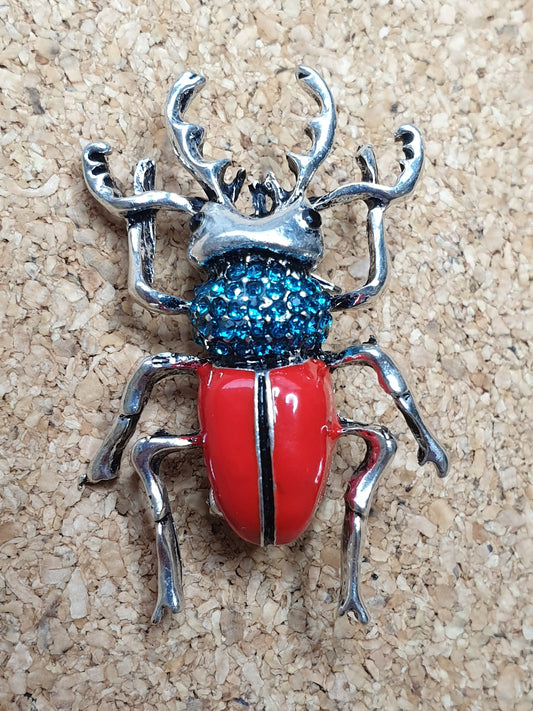 Stag Beetle Brooch - Red