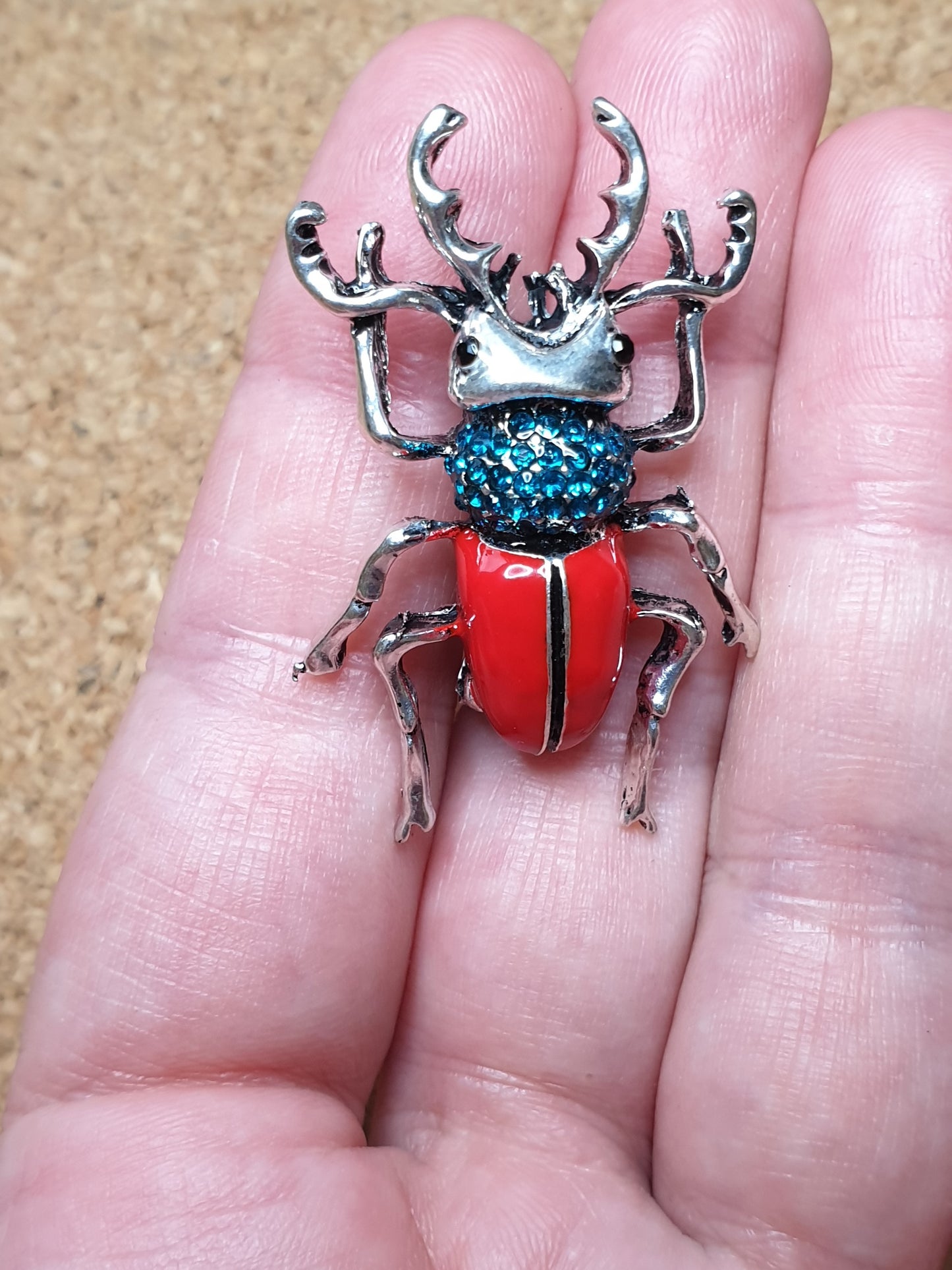 Stag Beetle Brooch - Red