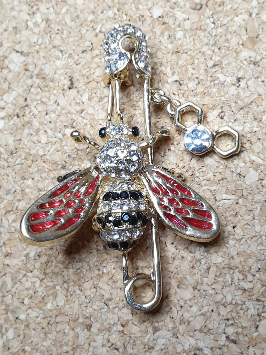 Bee on Pin Brooch - Red