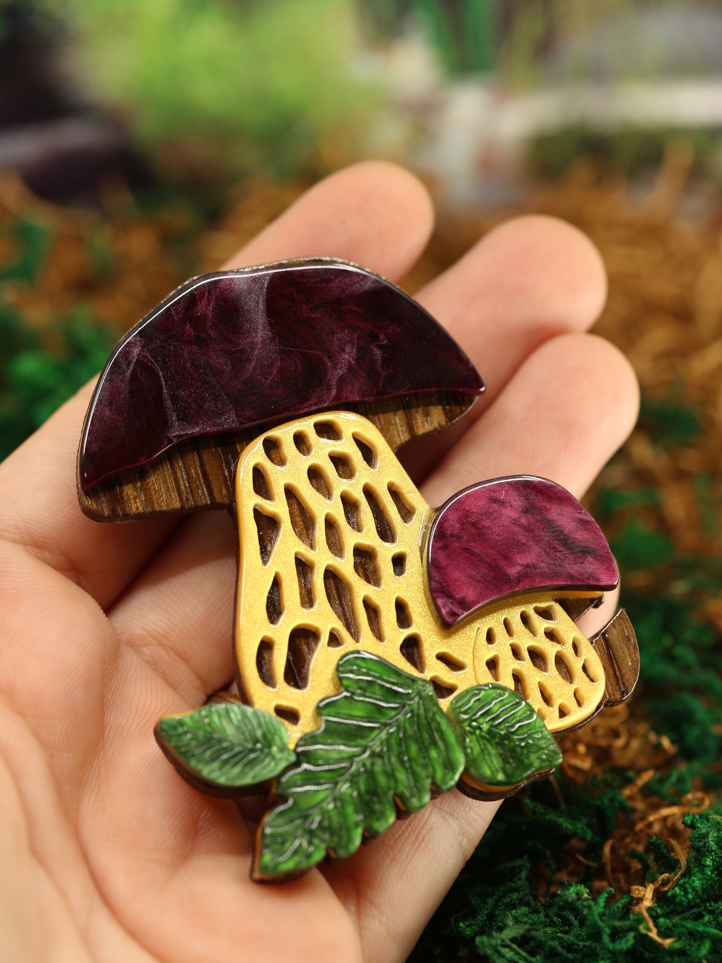 Purple Bolete Mushroom Brooch