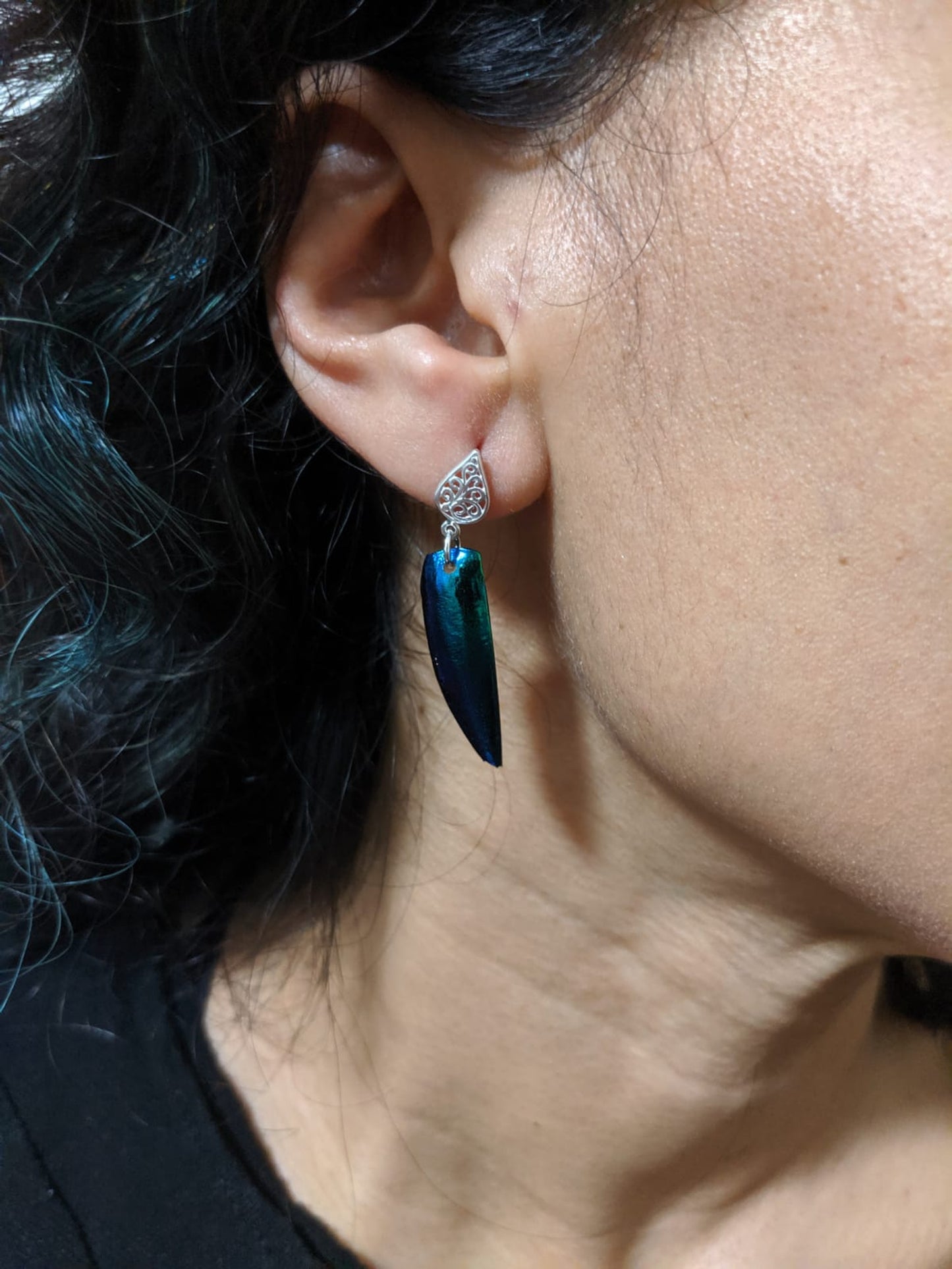 Blue Filigree studs - Sterling Silver