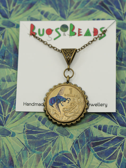 Cuckoo wasp decimal coin necklace