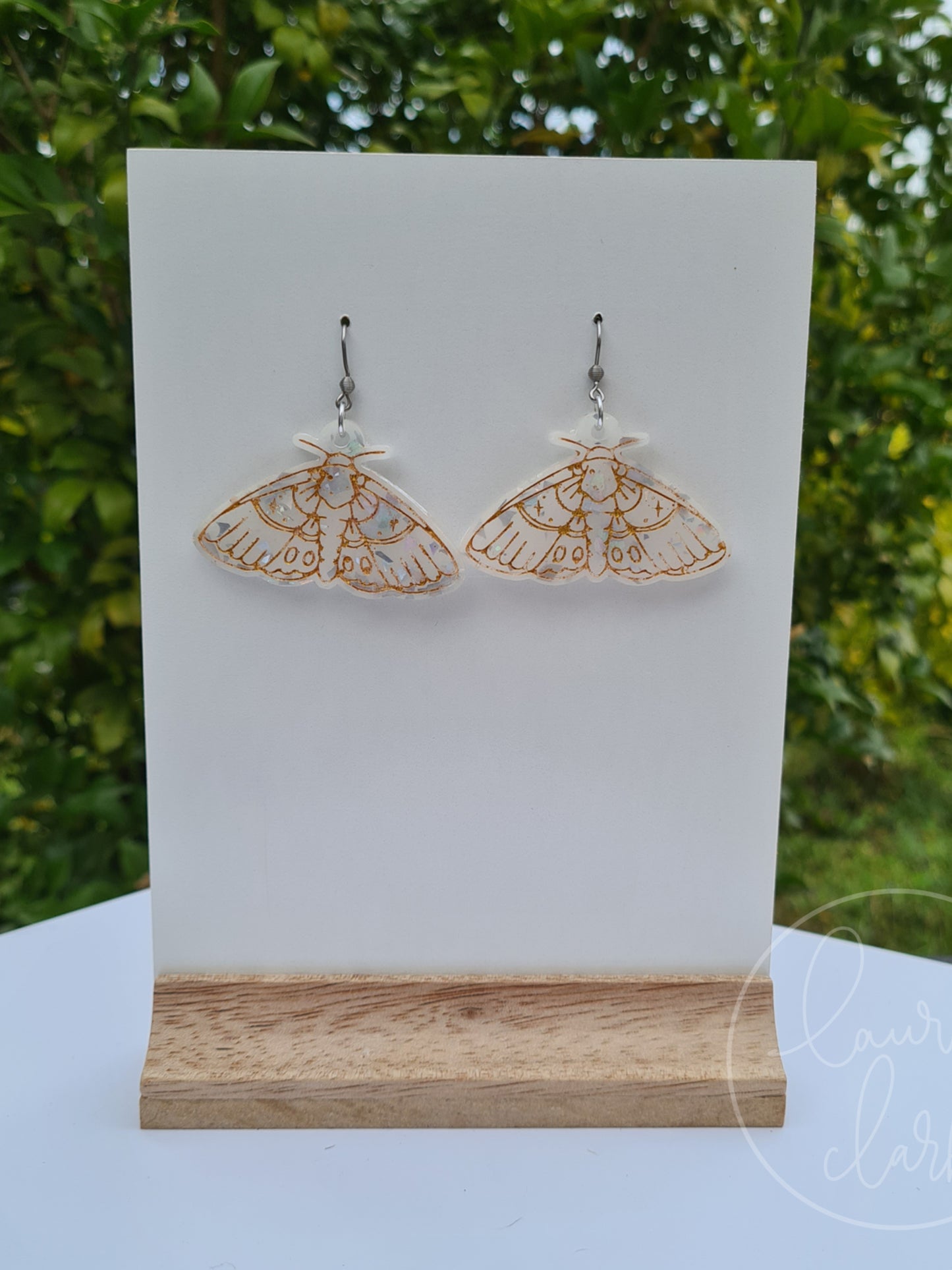 Resin Moth dangle earrings