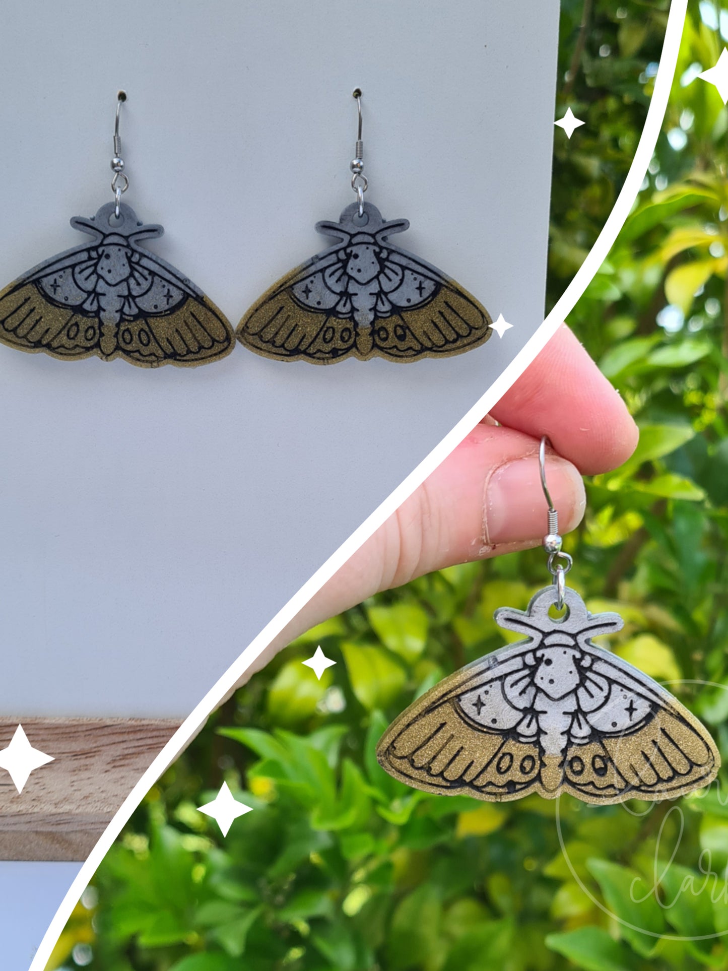 Resin Moth dangle earrings