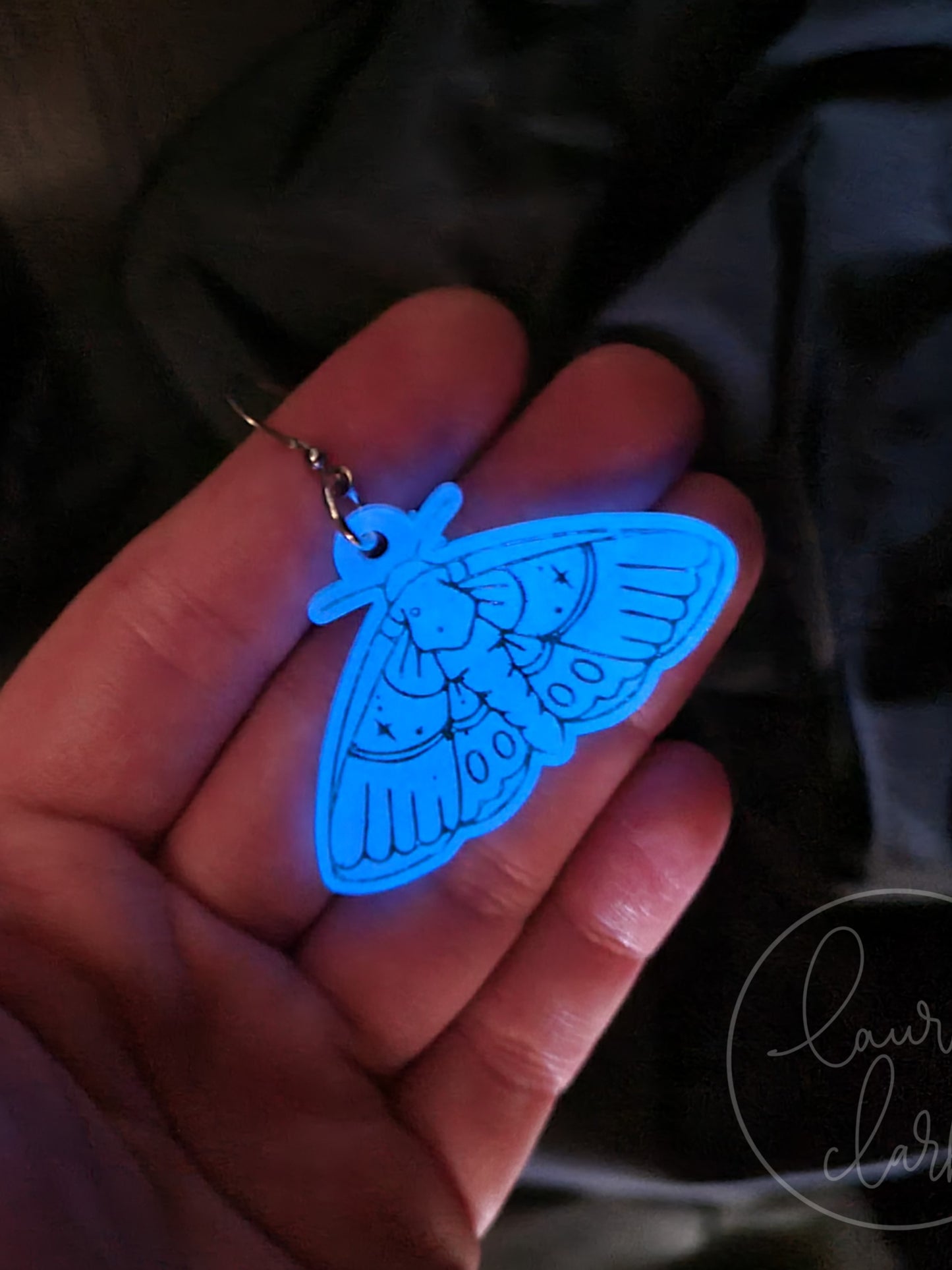 Resin Moth dangle earrings - Glow in the dark