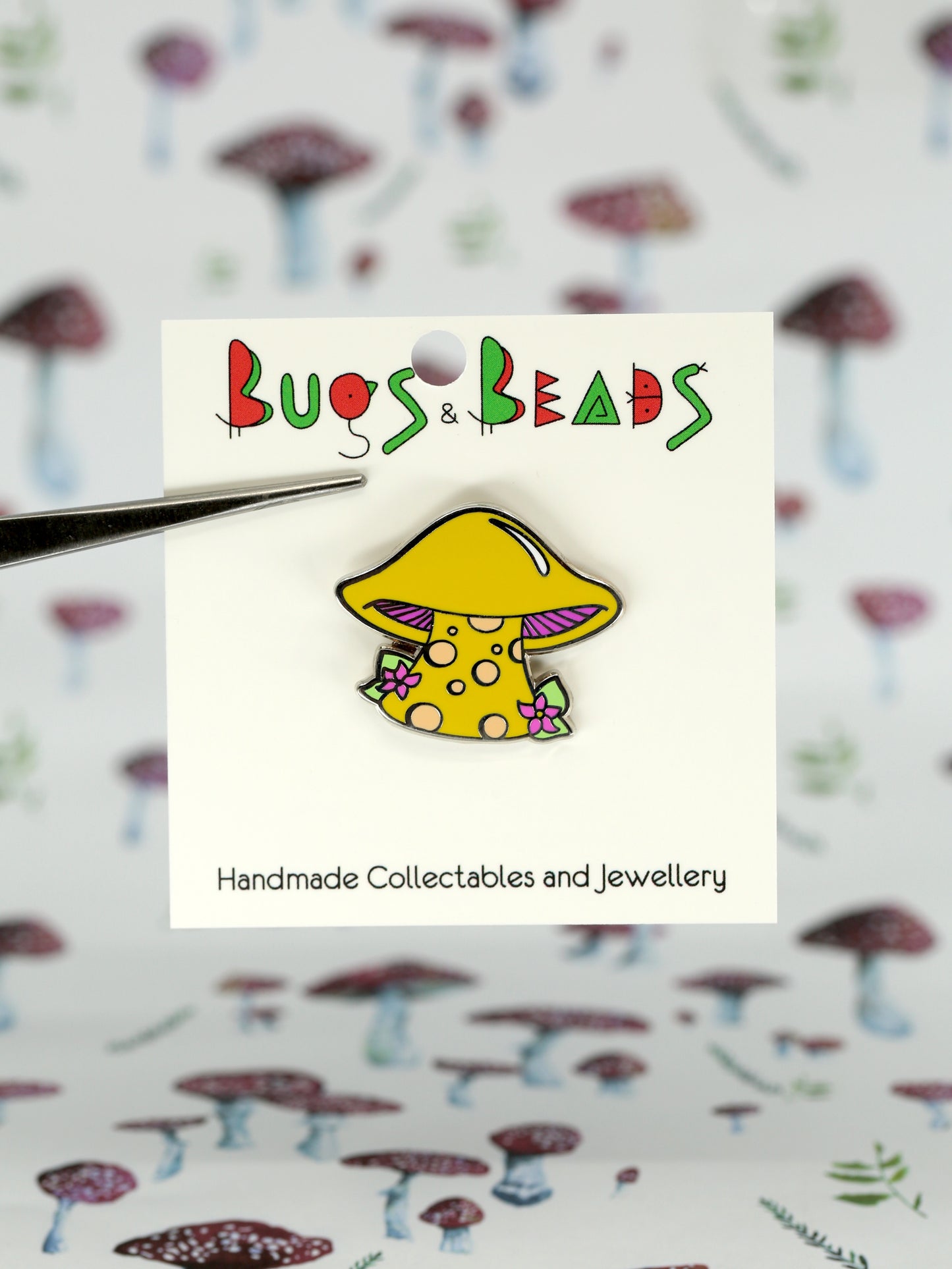 Gilled mushroom cartoon pin