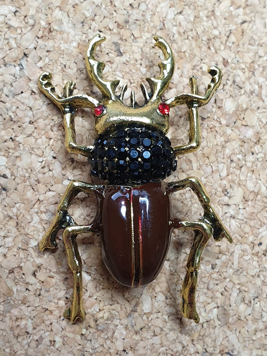 Stag Beetle Brooch - Brown