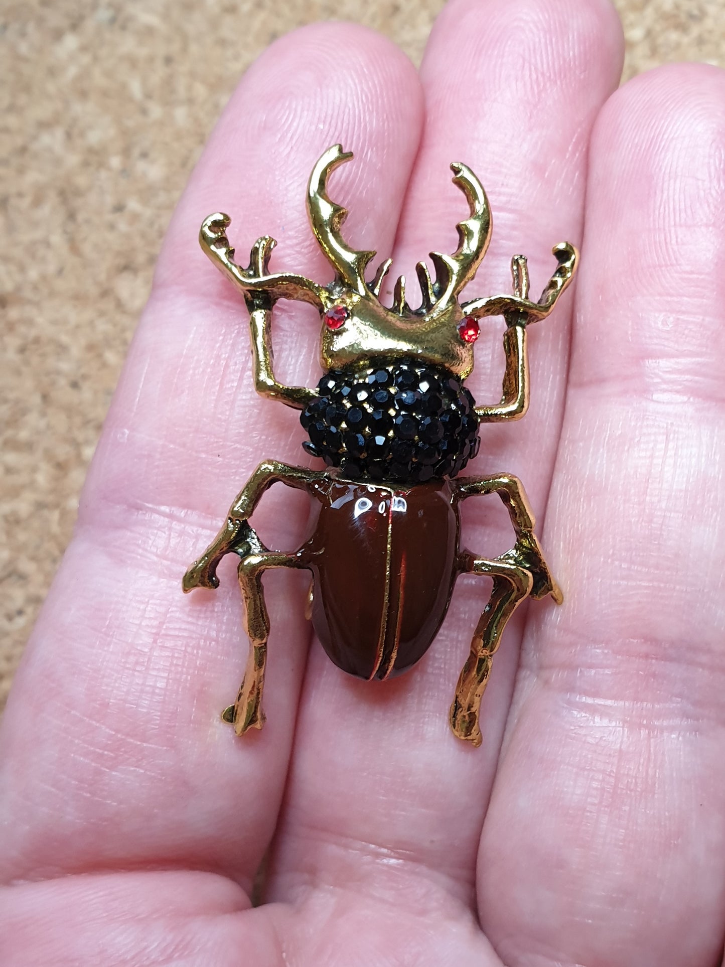 Stag Beetle Brooch - Brown