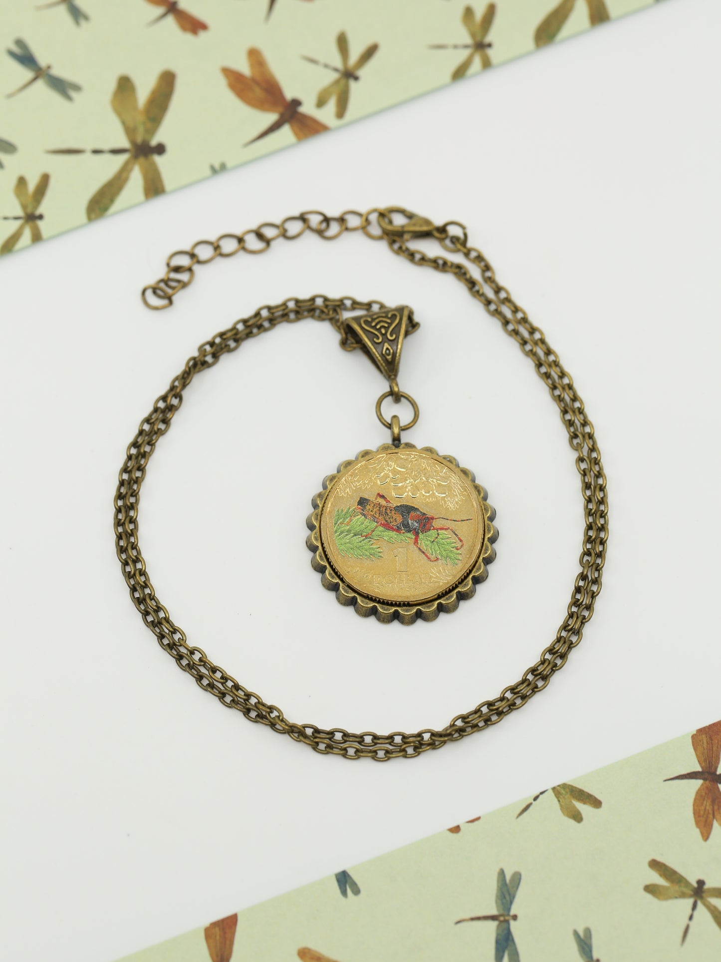 Leichhardt's grasshopper decimal coin necklace