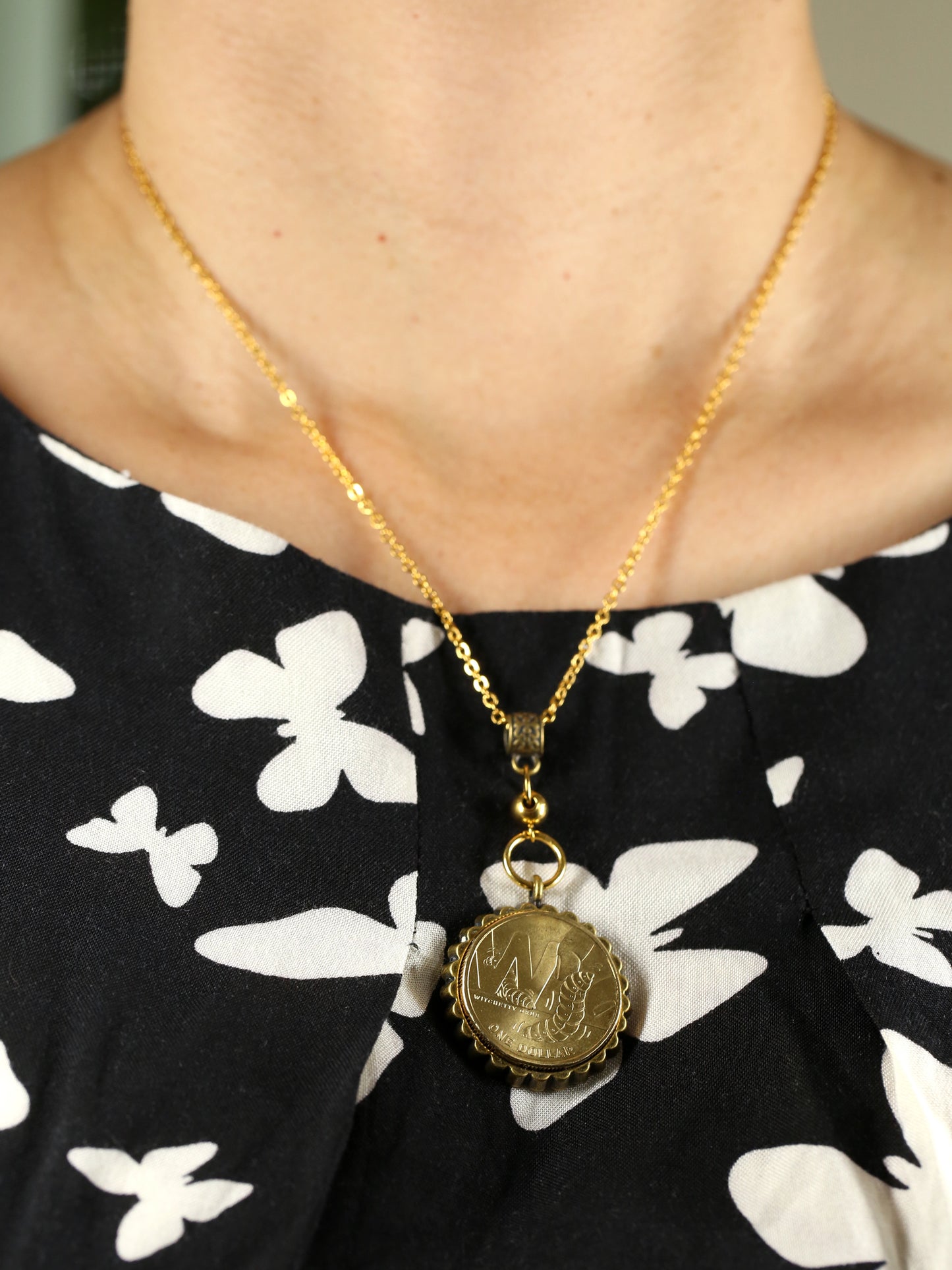 Witchetty grub decimal coin necklace