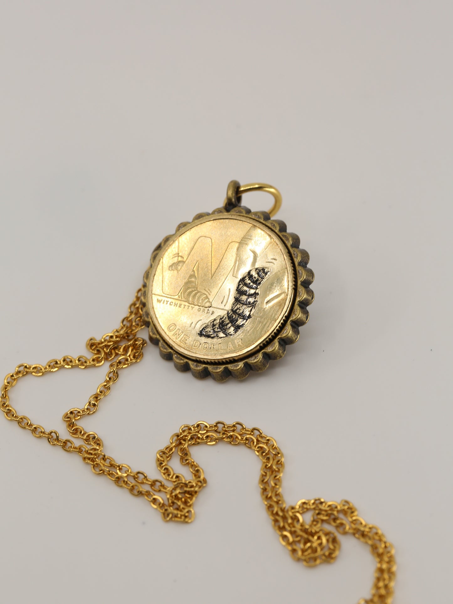 Witchetty grub decimal coin necklace