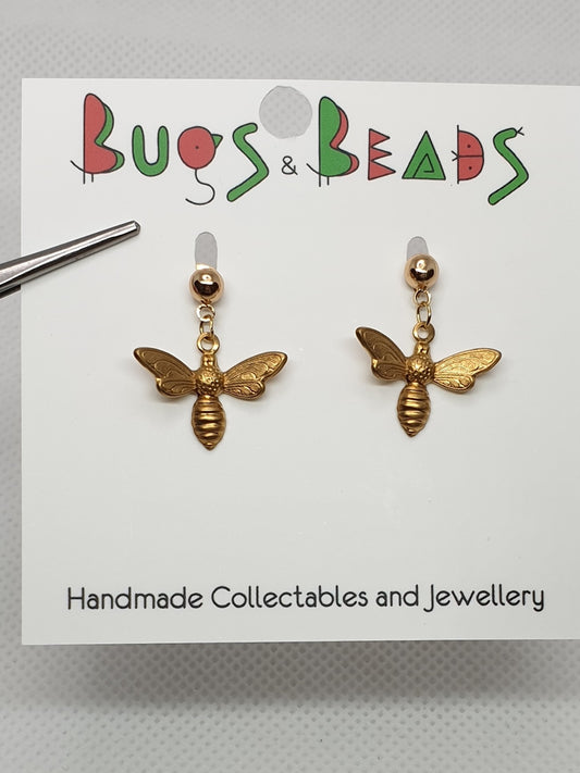 Tiny bees on studs - Brass & Stainless Steel