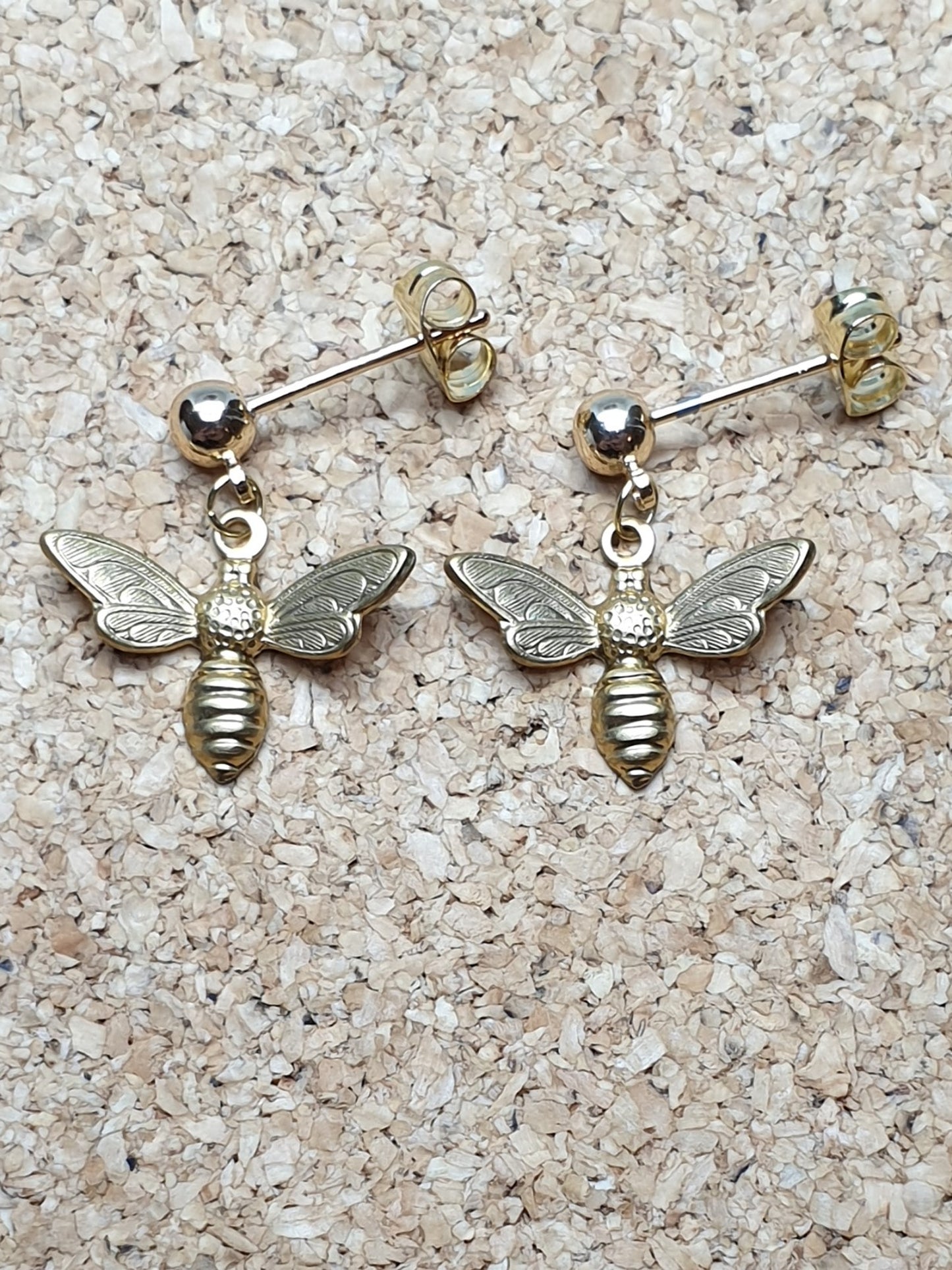 Tiny bees on studs - Brass & Stainless Steel