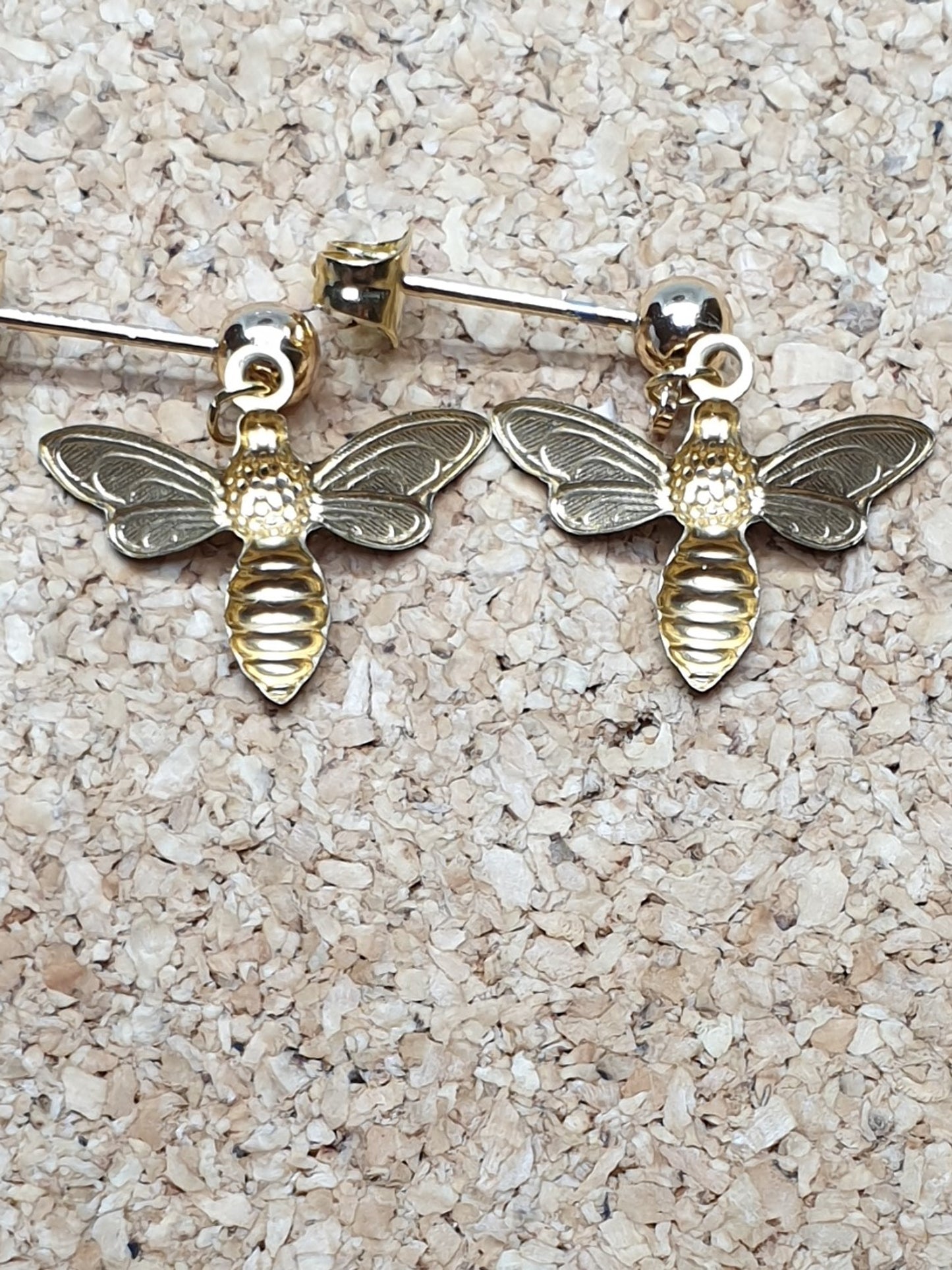 Tiny bees on studs - Brass & Stainless Steel