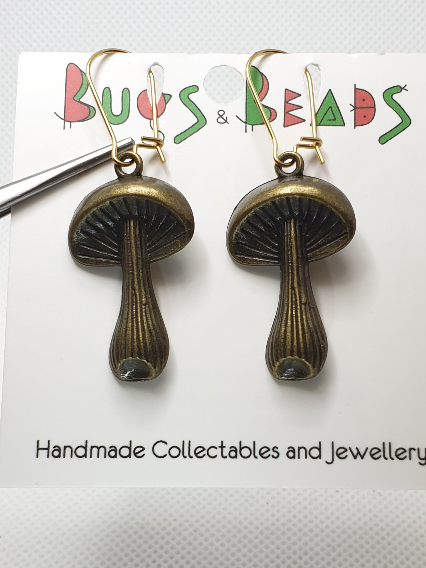 Bronze gilled mushrooms earrings