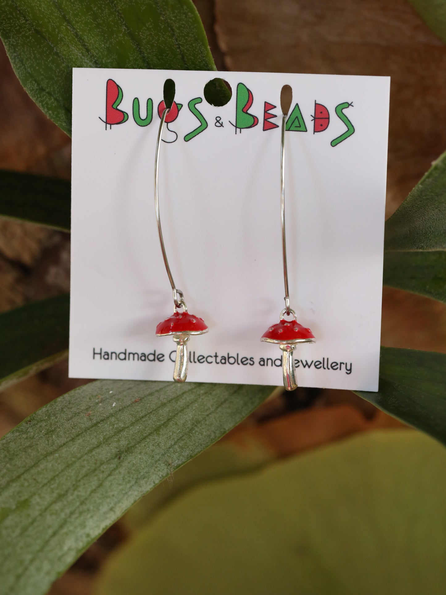 Amanita on long maquis hooks earrings