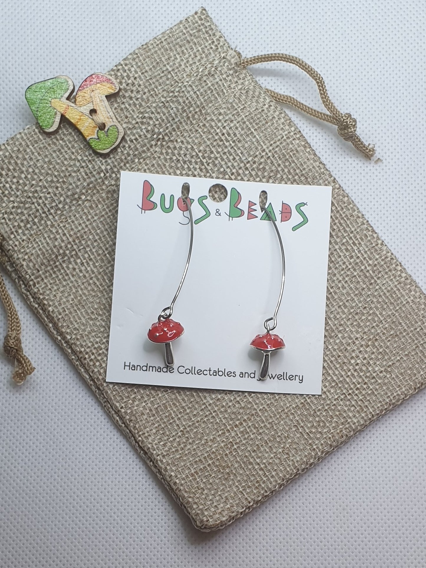 Amanita on long maquis hooks earrings