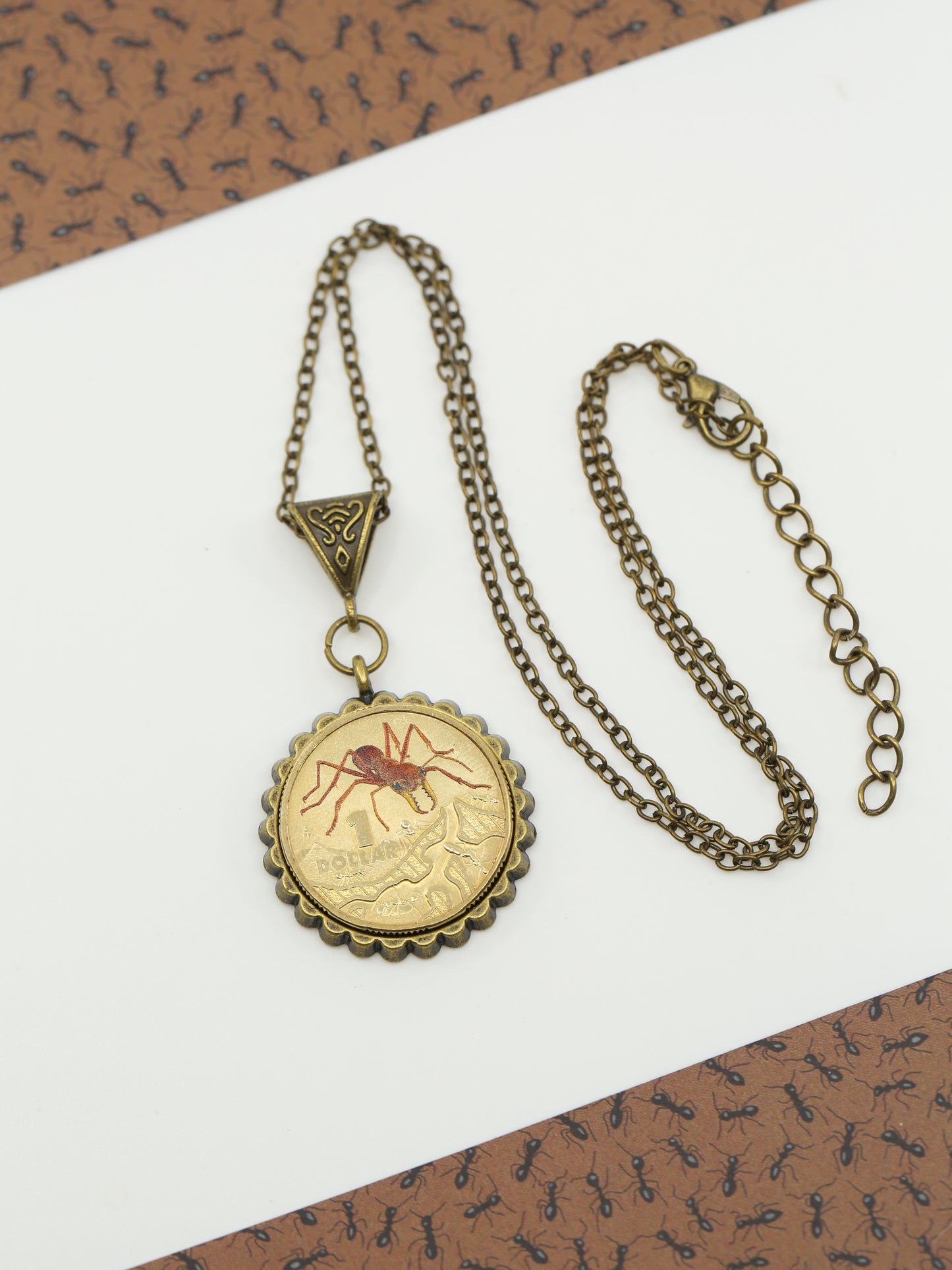 Bull ant decimal coin necklace