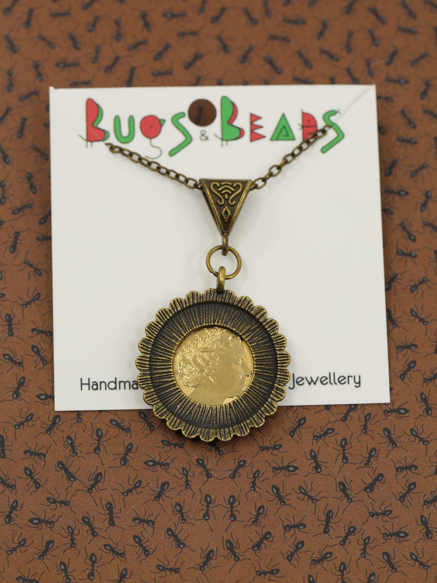 Bull ant decimal coin necklace