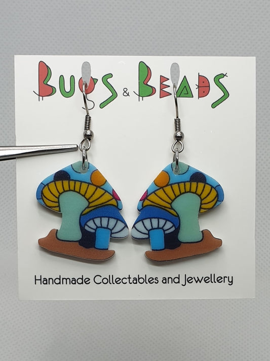 Blue cartoon mushroom earrings