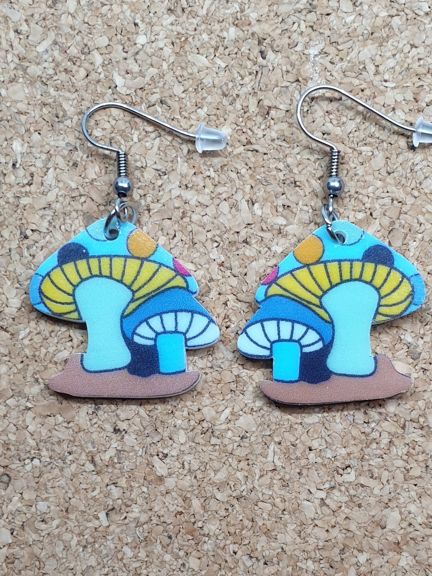 Blue cartoon mushroom earrings