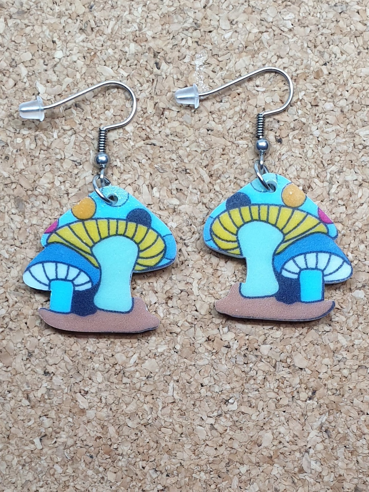 Blue cartoon mushroom earrings