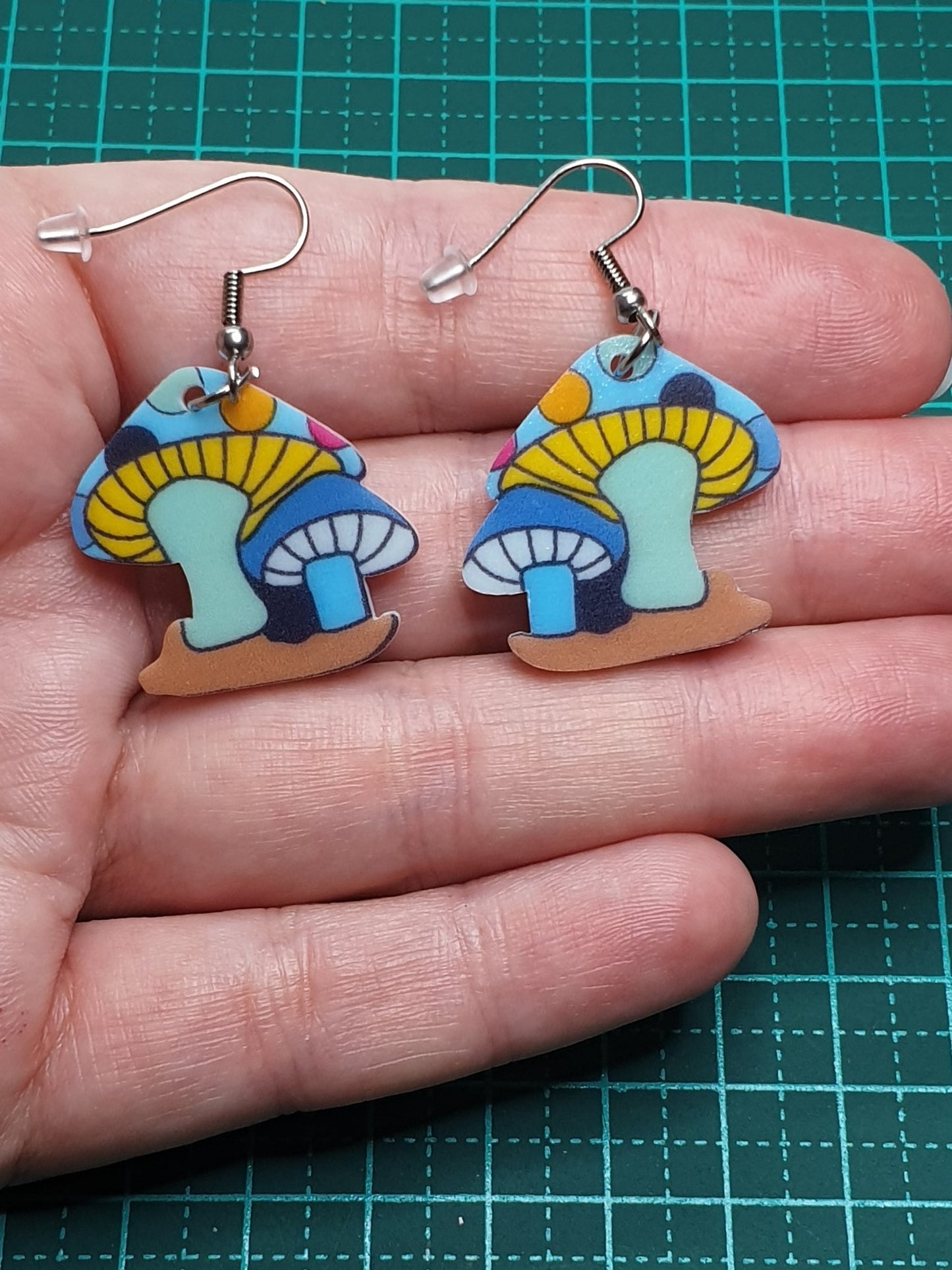 Blue cartoon mushroom earrings