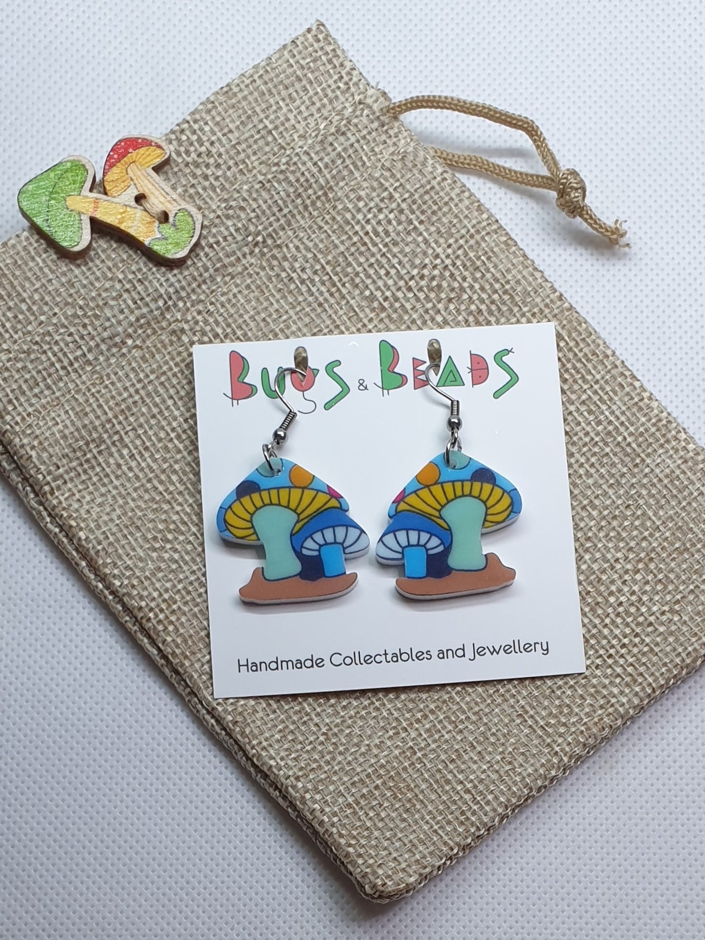 Blue cartoon mushroom earrings