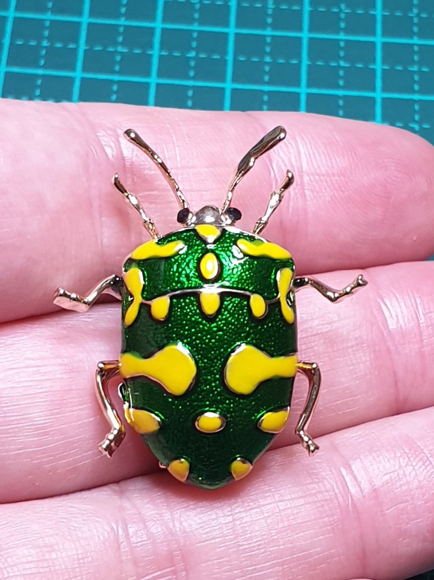 Stink Bug Brooch - Yellow & Green