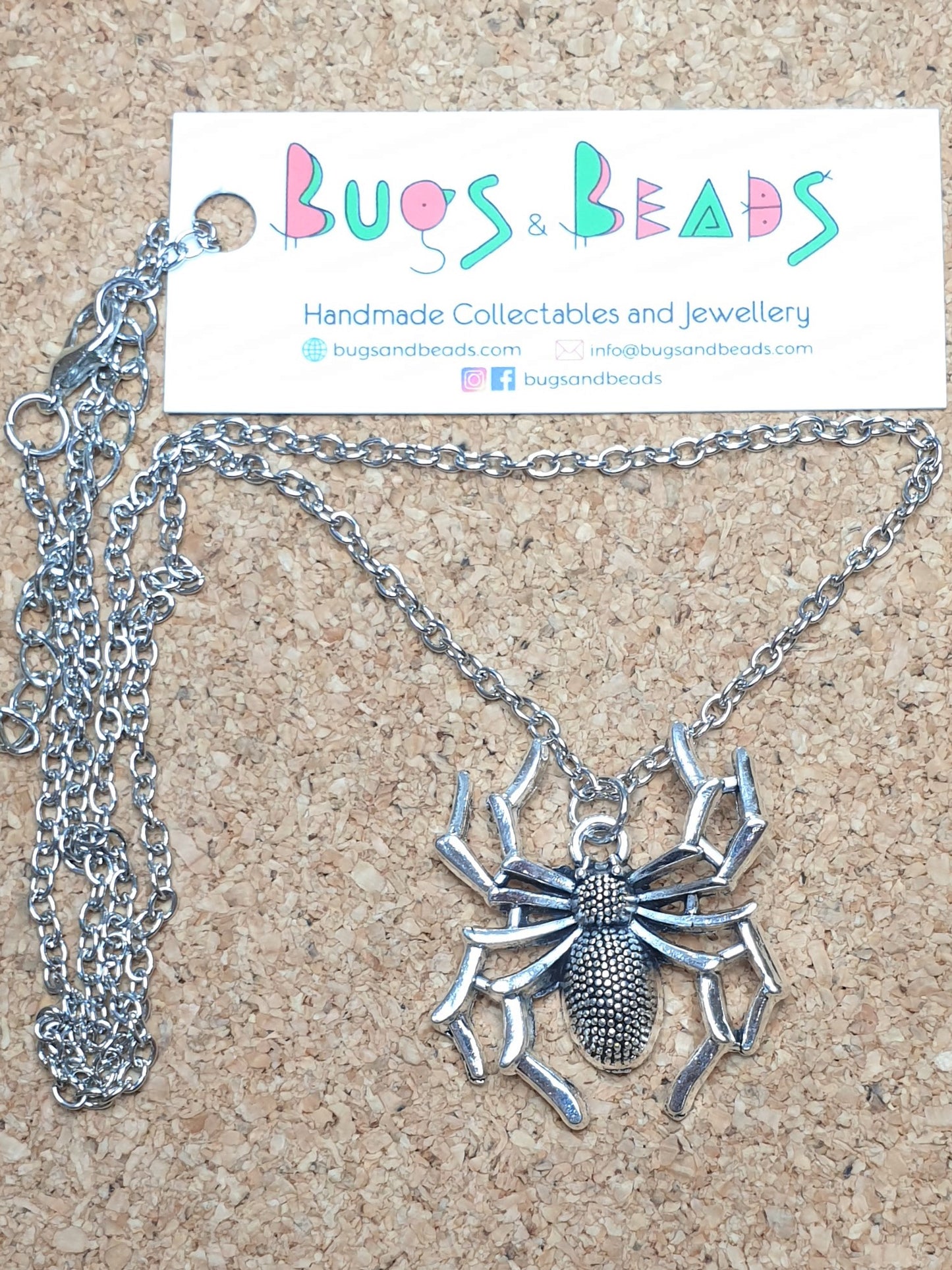 Spider Necklace Angular Legs, Silver