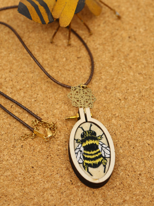 European Honey Bee Embroidered Pendant