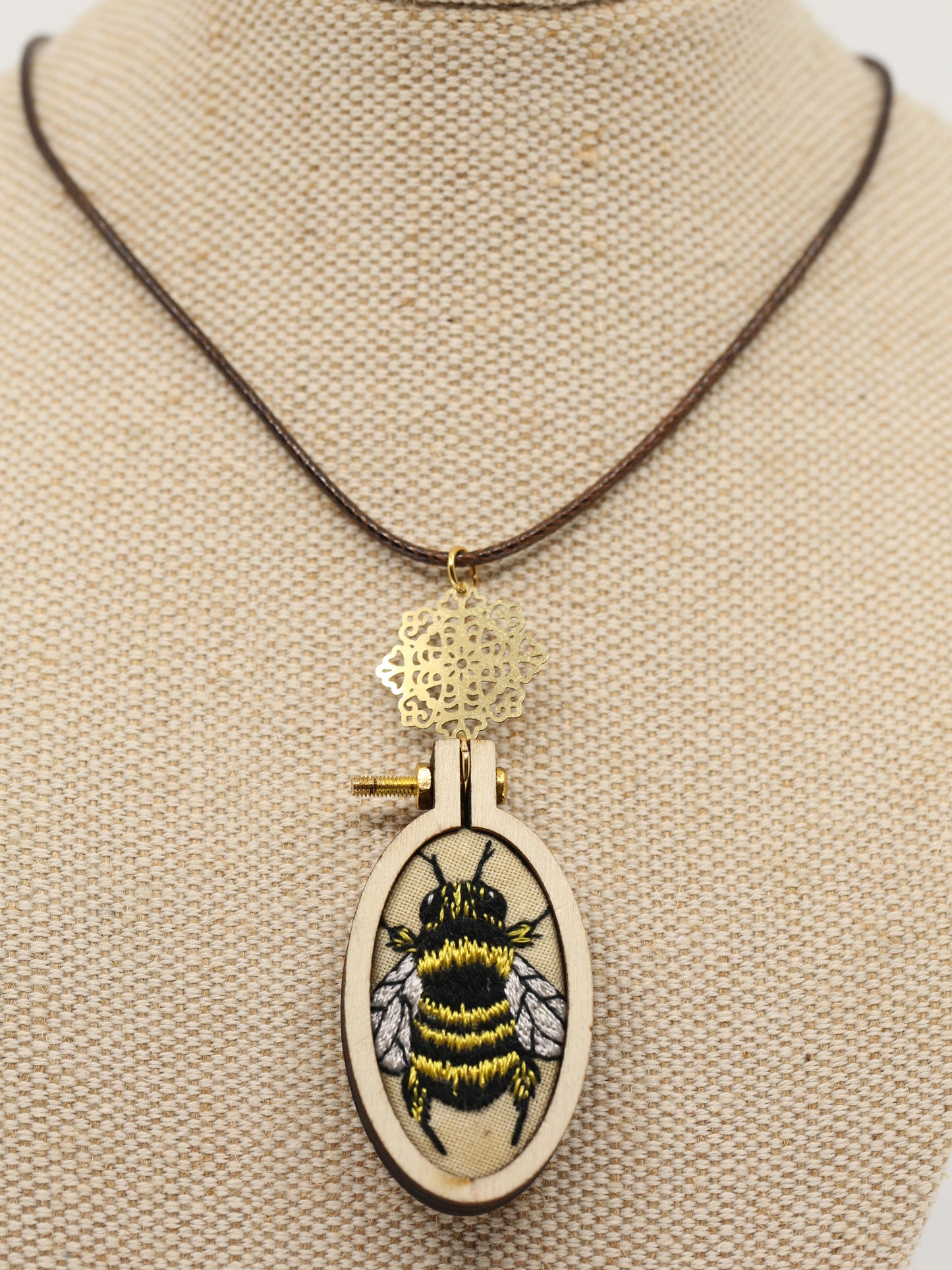 European Honey Bee Embroidered Pendant