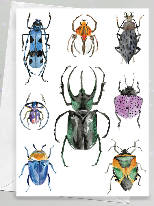 Collection of beetles and one bug Greeting Card