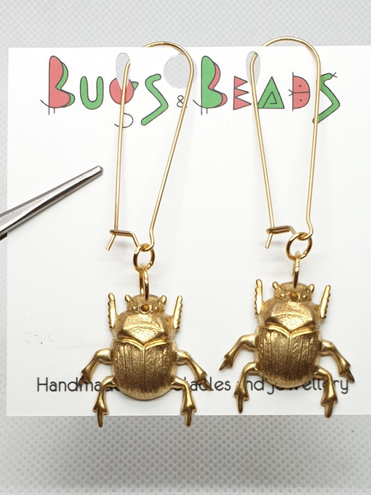 Dung Beetles on long hooks - Brass & Stainless Steel